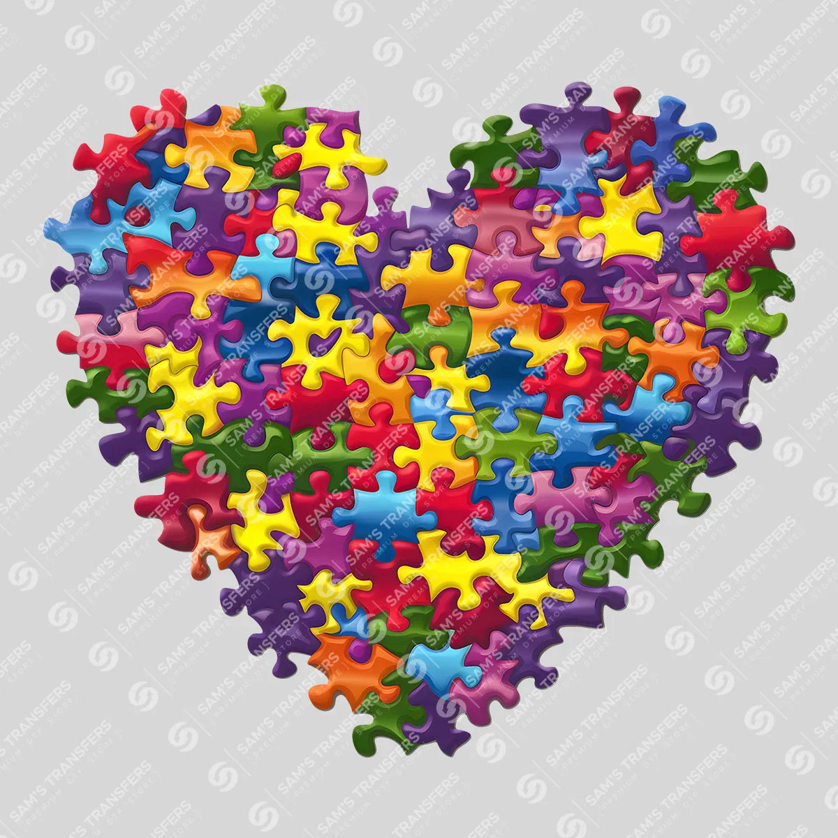 Apparel featuring a Autism Puzzle Heart Rainbow-themed DTF transfer.