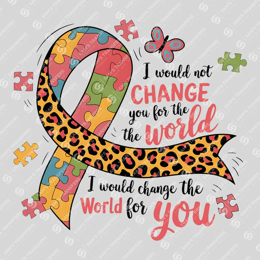 Apparel featuring a Change The World For You Leopard-themed DTF transfer.