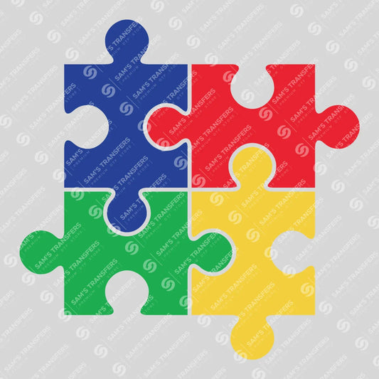 Apparel featuring a Autism Puzzle Pieces Four-themed DTF transfer.