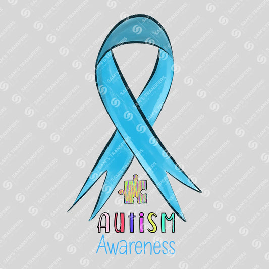 Apparel featuring a Autism Awareness Blue Ribbon-themed DTF transfer.
