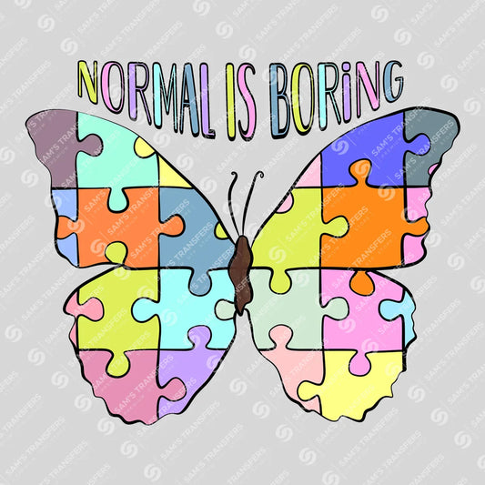 Apparel featuring a Normal Is Boring Butterfly-themed DTF transfer.