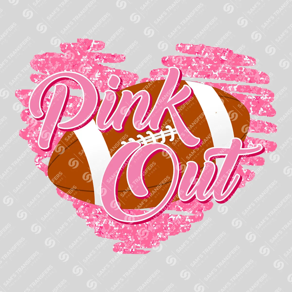 Apparel featuring a Pink Out Football Heart-themed DTF transfer.