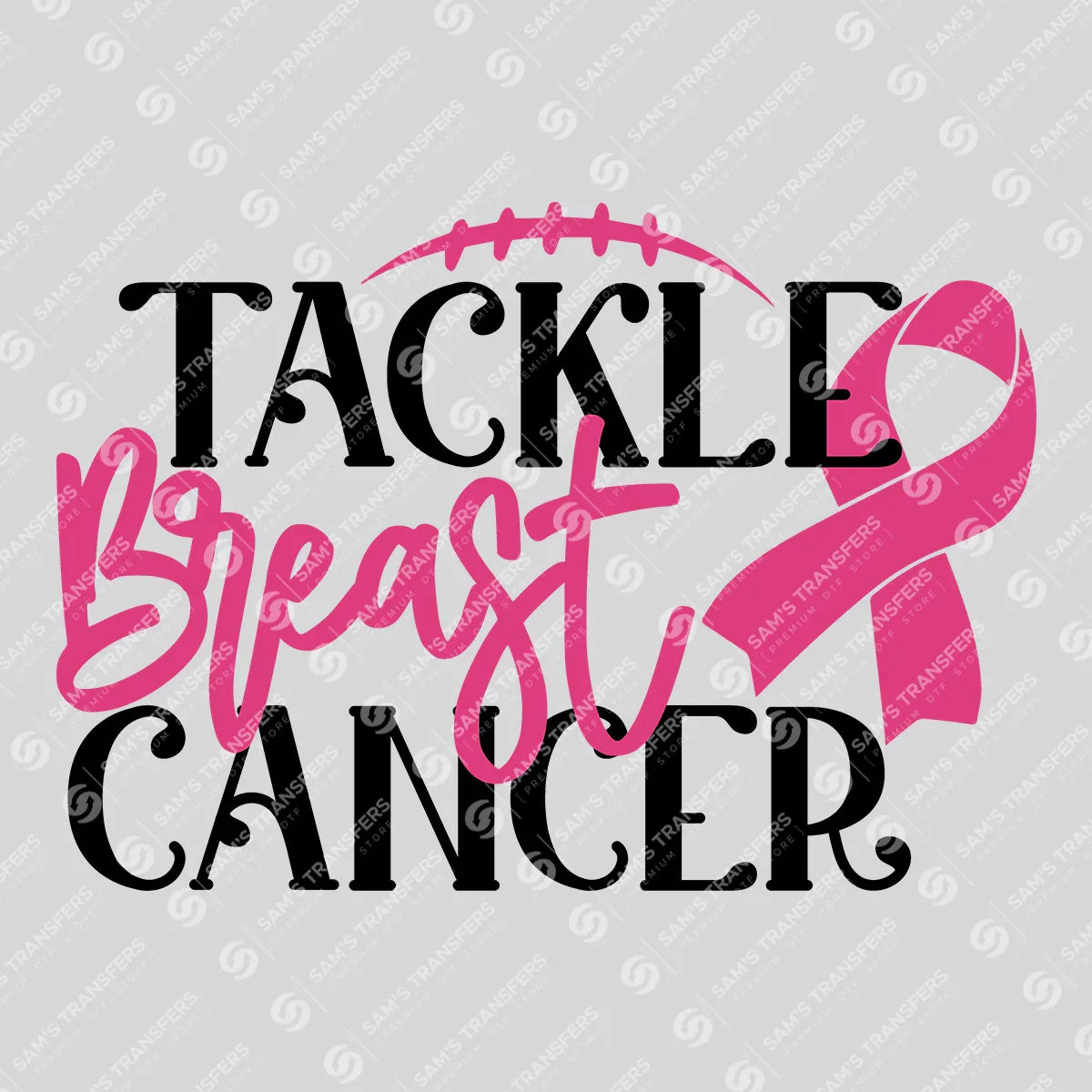 Apparel featuring a Tackle Breast Cancer-themed DTF transfer.