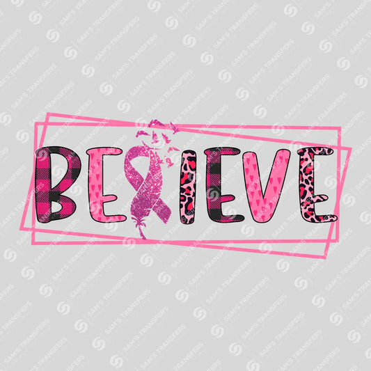 Apparel featuring a Believe Plaid Leopard Ribbon-themed DTF transfer.
