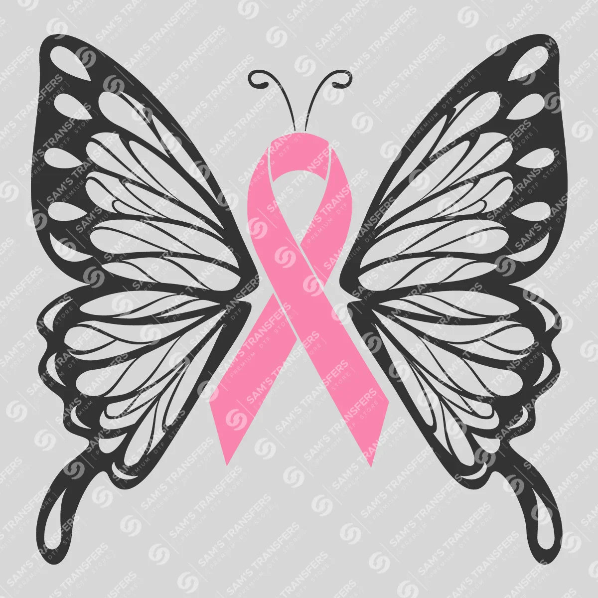 Apparel featuring a Pink Ribbon Butterfly-themed DTF transfer.