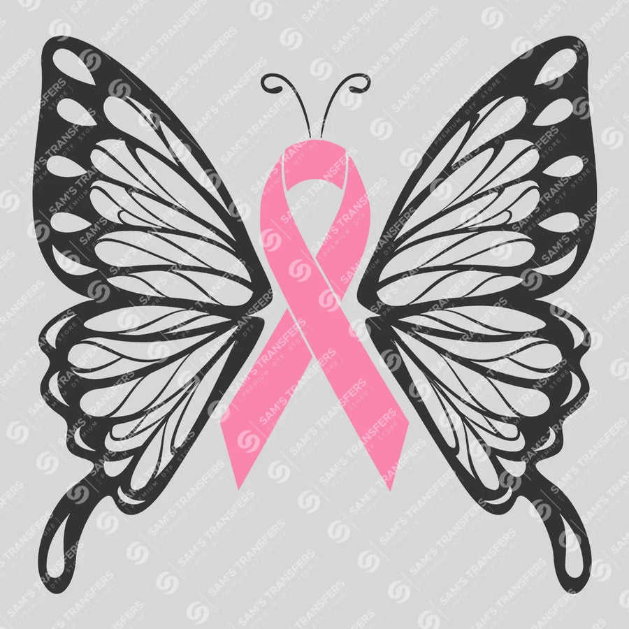 Pink Ribbon Butterfly Ready-to-Press DTF Transfer | SAT10388