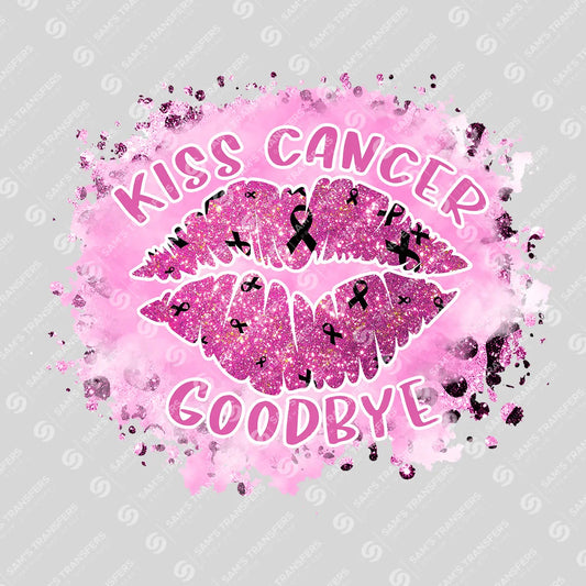 Apparel featuring a Kiss Cancer Goodbye Glitter-themed DTF transfer.
