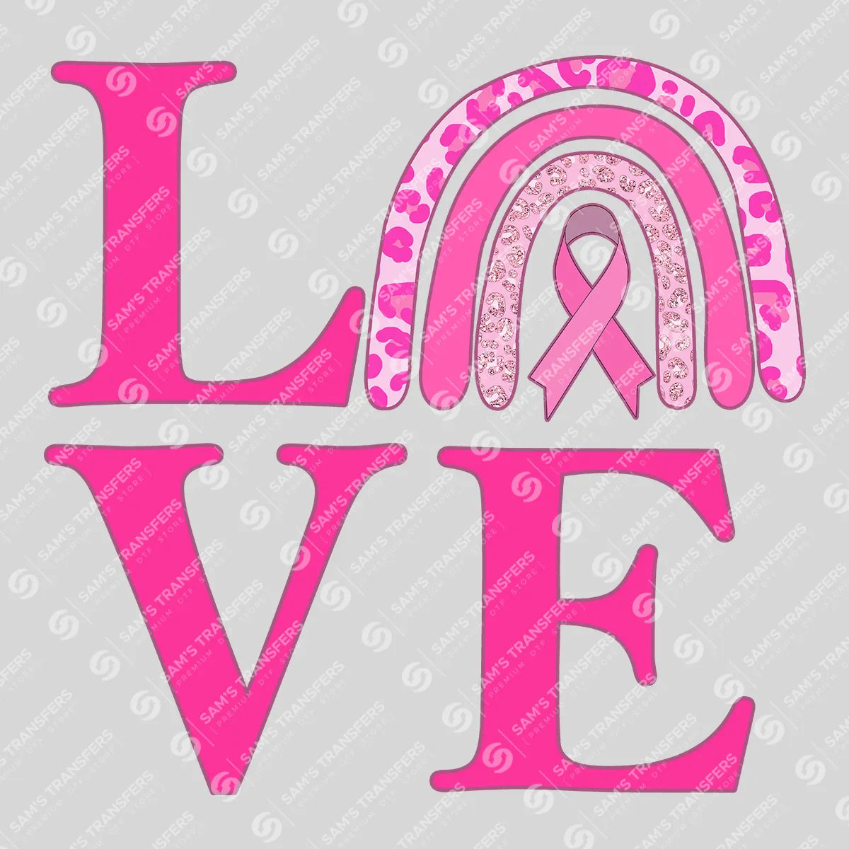 Apparel featuring a Love Rainbow Ribbon-themed DTF transfer.