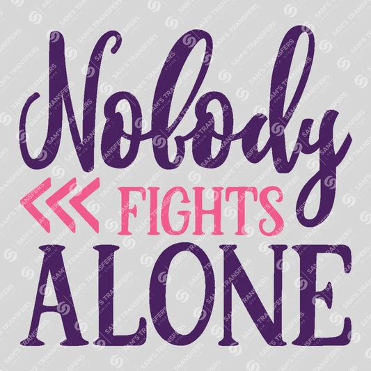 Apparel featuring a Nobody Fights Alone-themed DTF transfer.