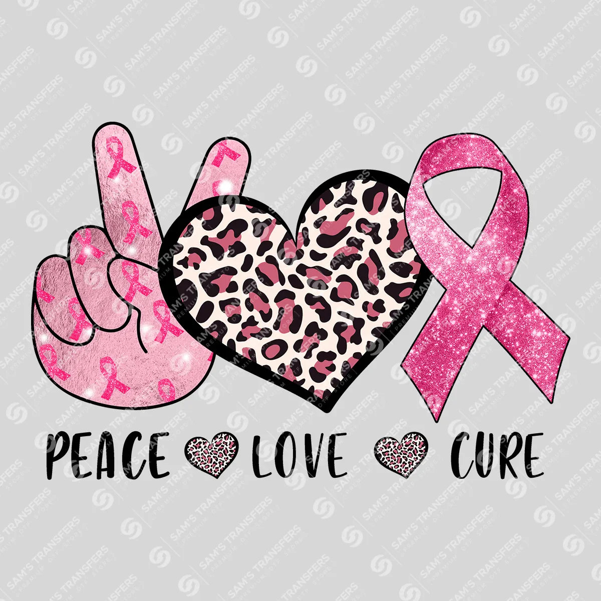 Apparel featuring a Peace Love Cure-themed DTF transfer.