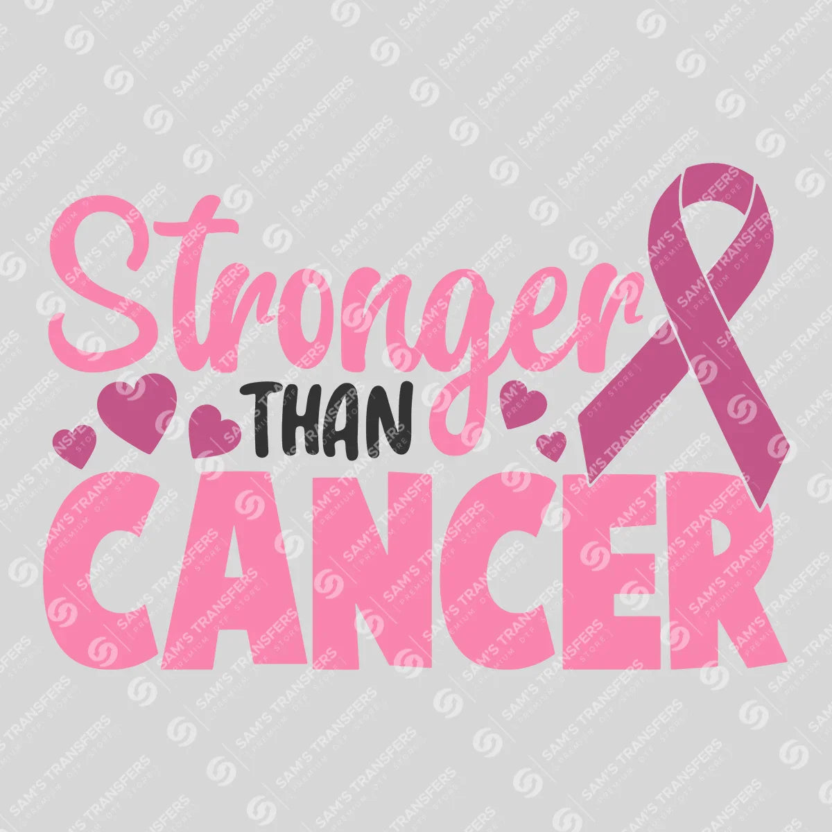 Apparel featuring a Stronger Than Cancer-themed DTF transfer.