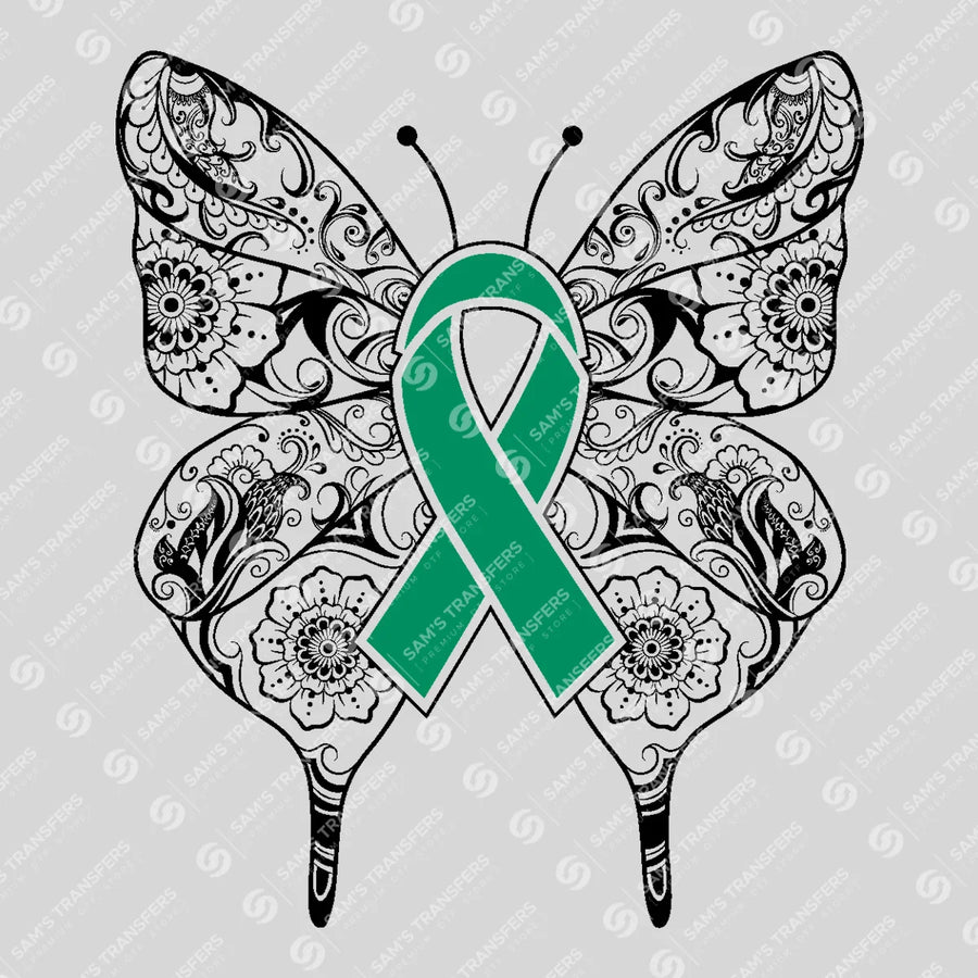 Mandala Butterfly Green Ribbon Ready-to-Press DTF Transfer | SAT10505