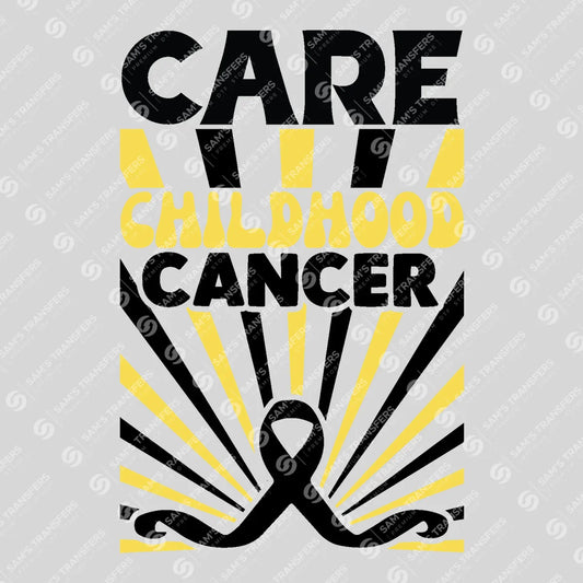 Apparel featuring a Care Childhood Cancer-themed DTF transfer.