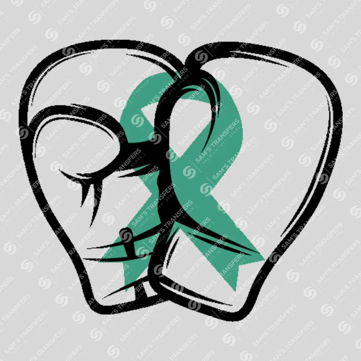 Apparel featuring a Boxing Gloves Teal Ribbon-themed DTF transfer.