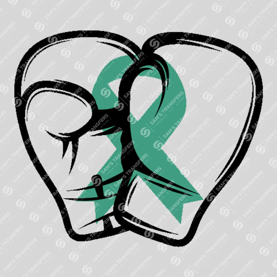 Boxing Gloves Teal Ribbon Ready-to-Press DTF Transfer | SAT10508