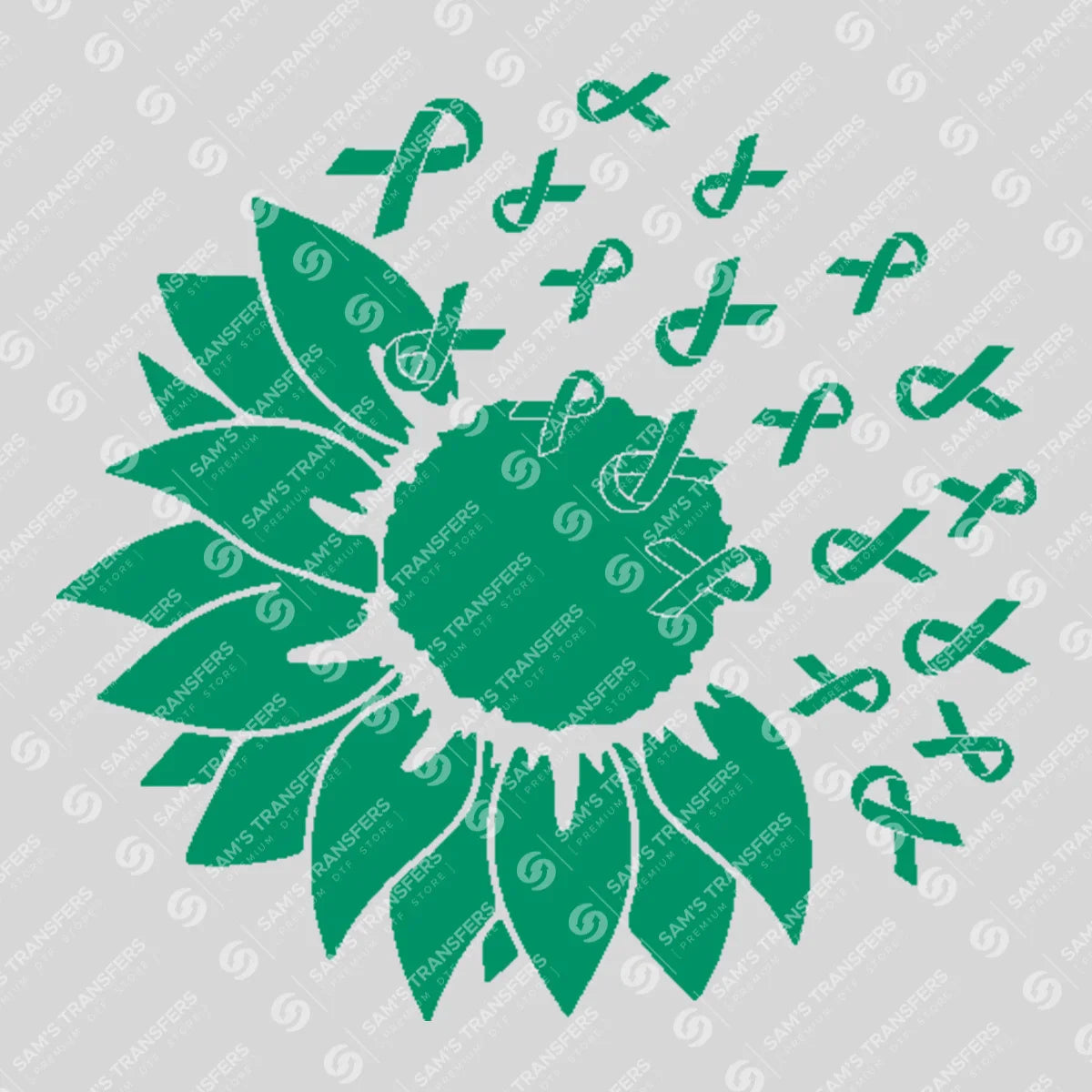 Apparel featuring a Green Ribbon Sunflower-themed DTF transfer.
