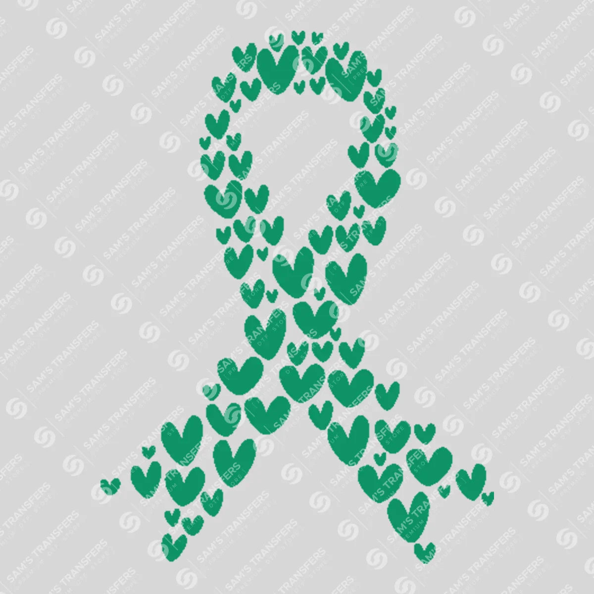 Apparel featuring a Awareness Ribbon Of Hearts-themed DTF transfer.