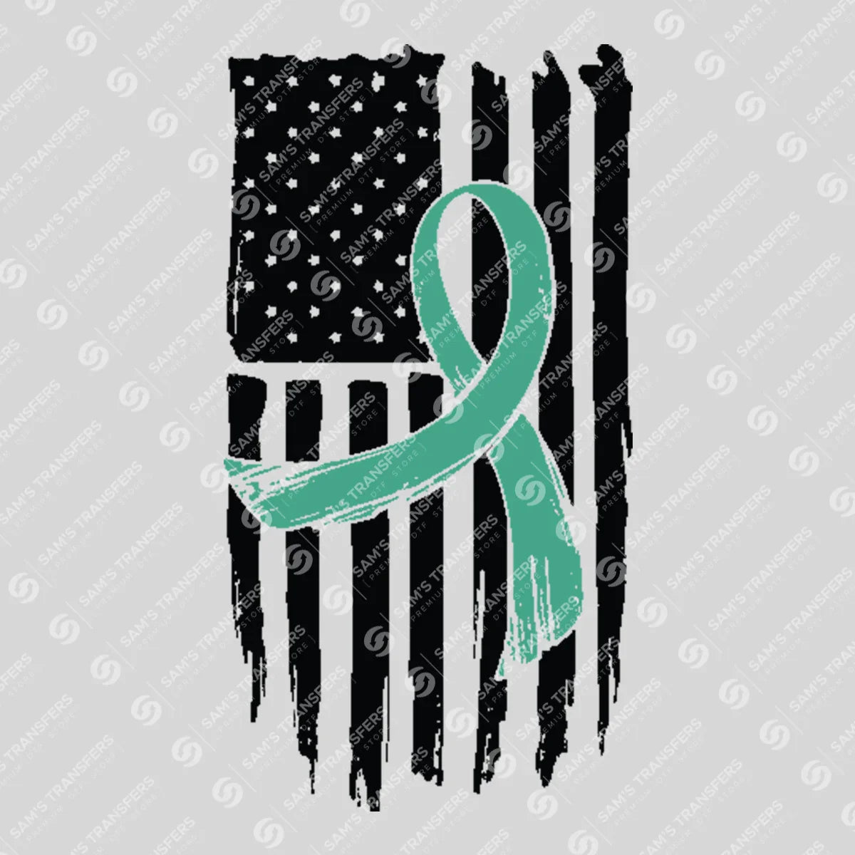 Apparel featuring a Teal Ribbon American Flag-themed DTF transfer.