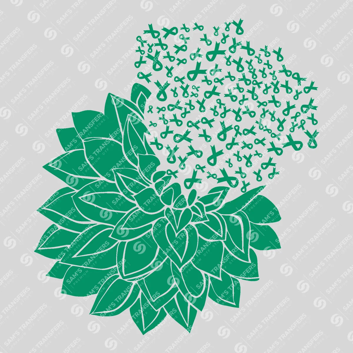 Apparel featuring a Green Ribbon Flower-themed DTF transfer.