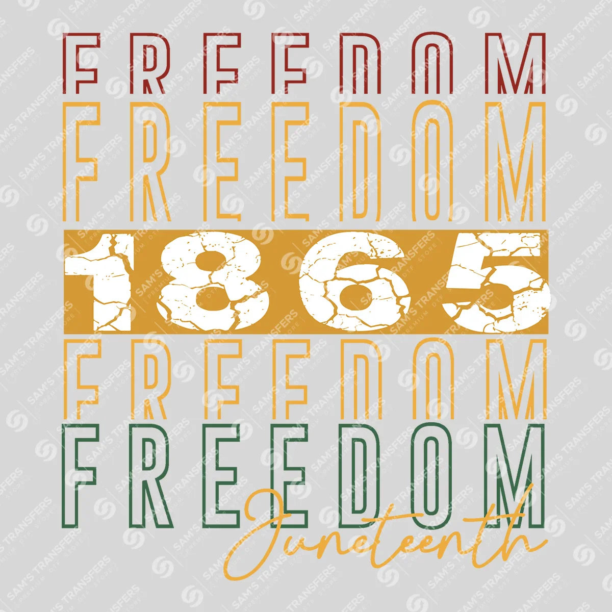 Apparel featuring a Freedom 1865 Juneteenth-themed DTF transfer.