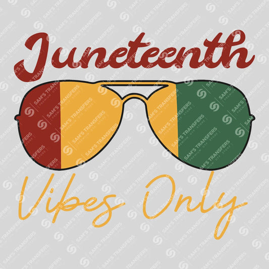 Apparel featuring a Juneteenth Vibes Only-themed DTF transfer.