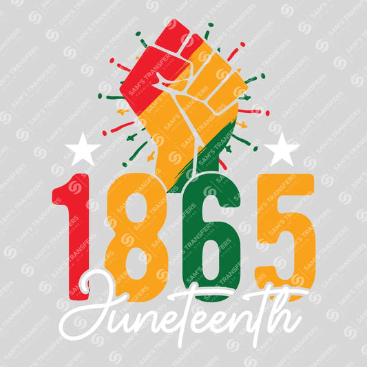 Apparel featuring a 1865 Juneteenth-themed DTF transfer.