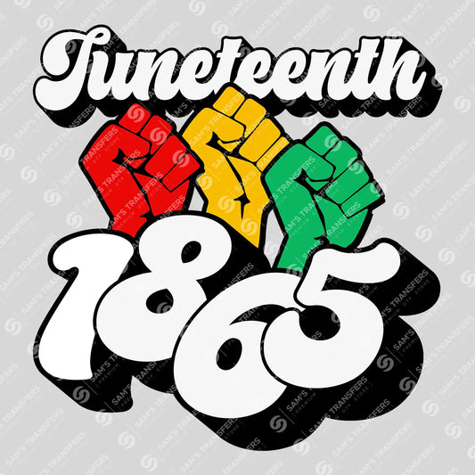 Apparel featuring a Juneteenth 1865-themed DTF transfer.