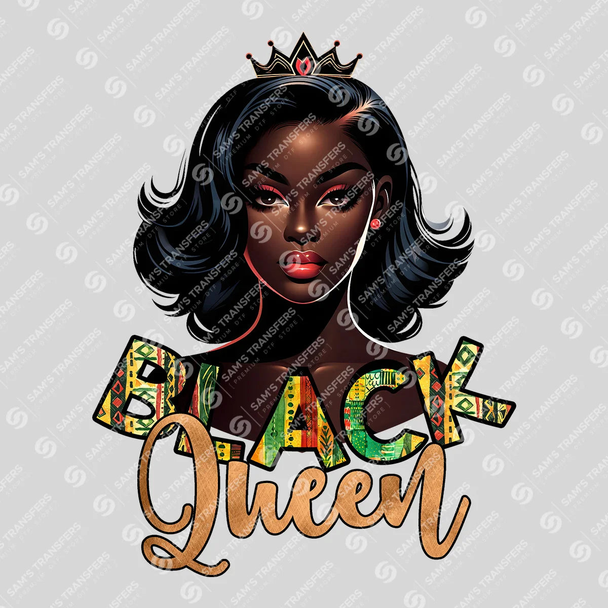 Apparel featuring a Black Queen-themed DTF transfer.