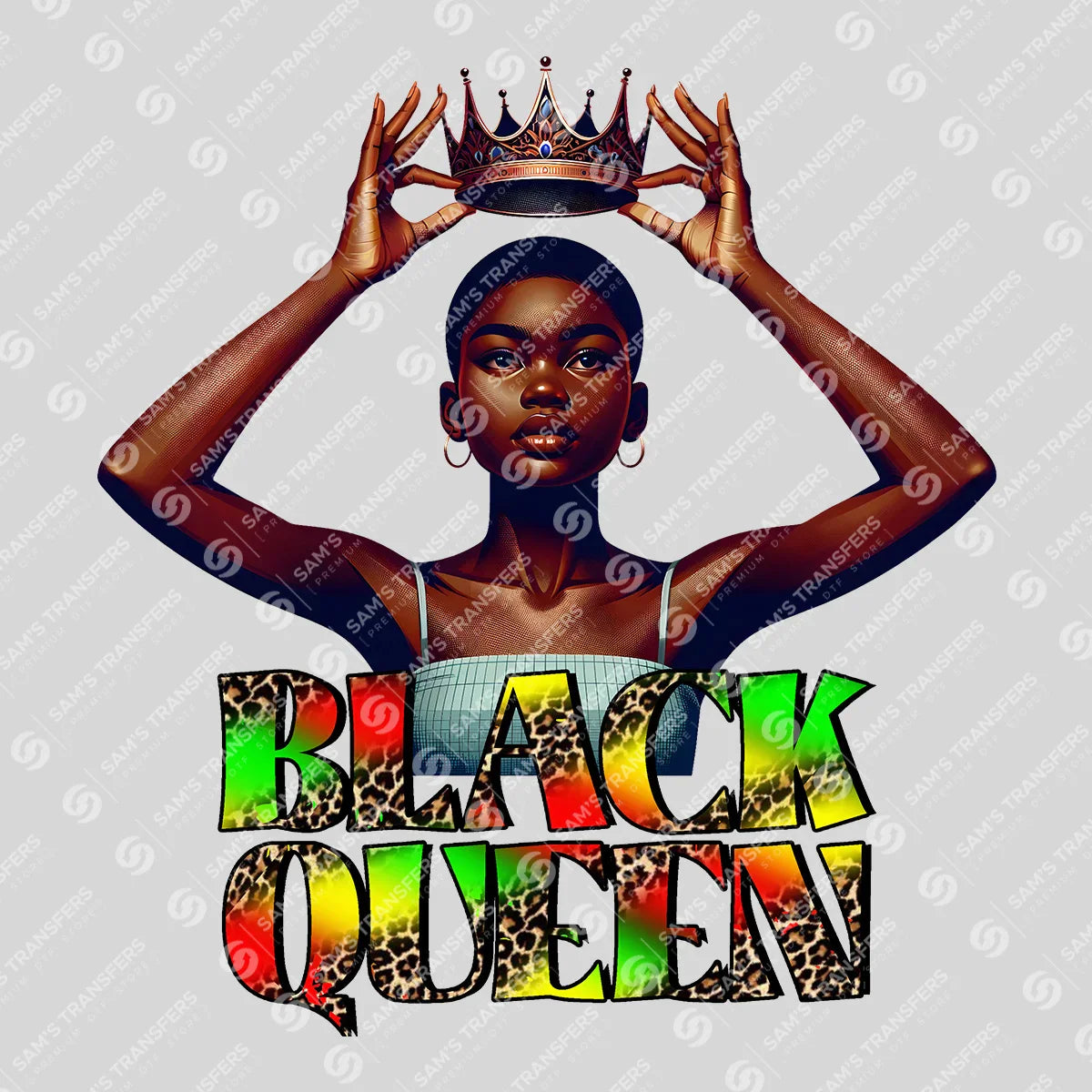 Apparel featuring a Black Queen-themed DTF transfer.
