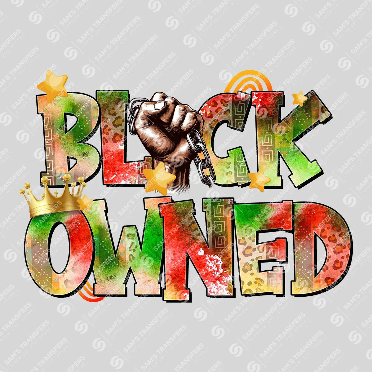 Apparel featuring a Black Owned-themed DTF transfer.
