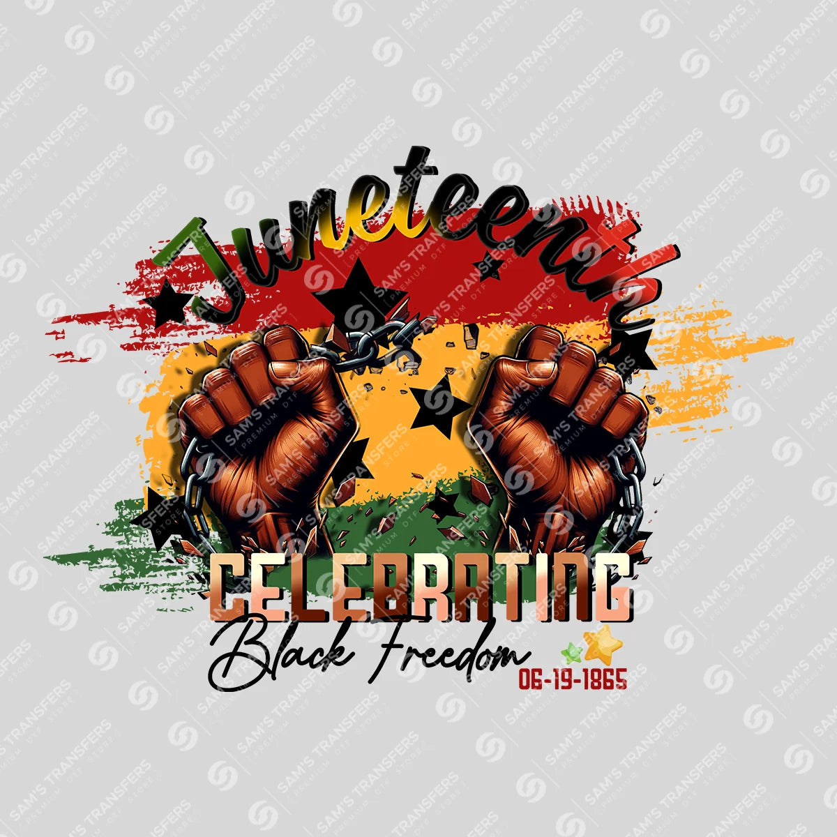 Apparel featuring a Juneteenth Celebrating Black Freedom-themed DTF transfer.