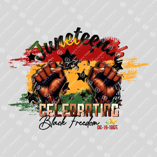 Apparel featuring a Juneteenth Celebrating Black Freedom-themed DTF transfer.