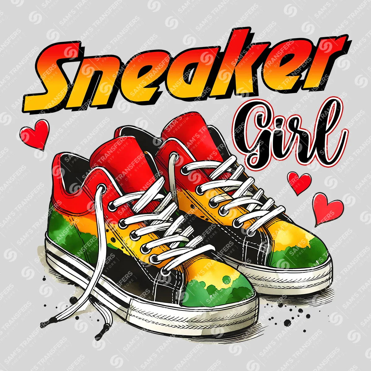 Apparel featuring a Sneaker Girl-themed DTF transfer.