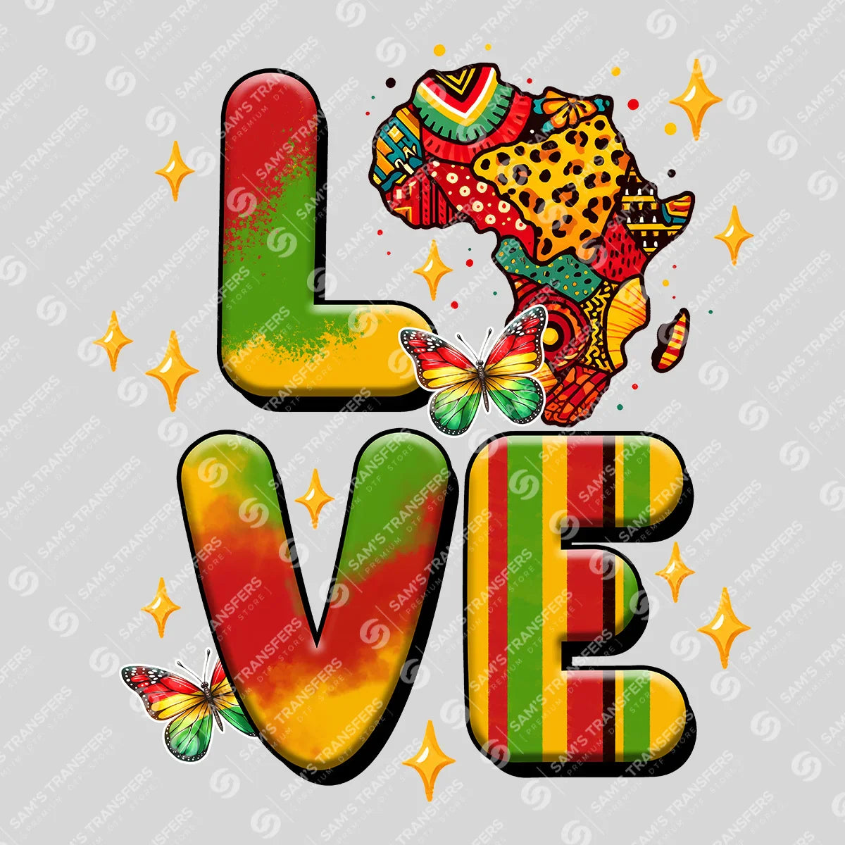 Apparel featuring a Africa Love-themed DTF transfer.