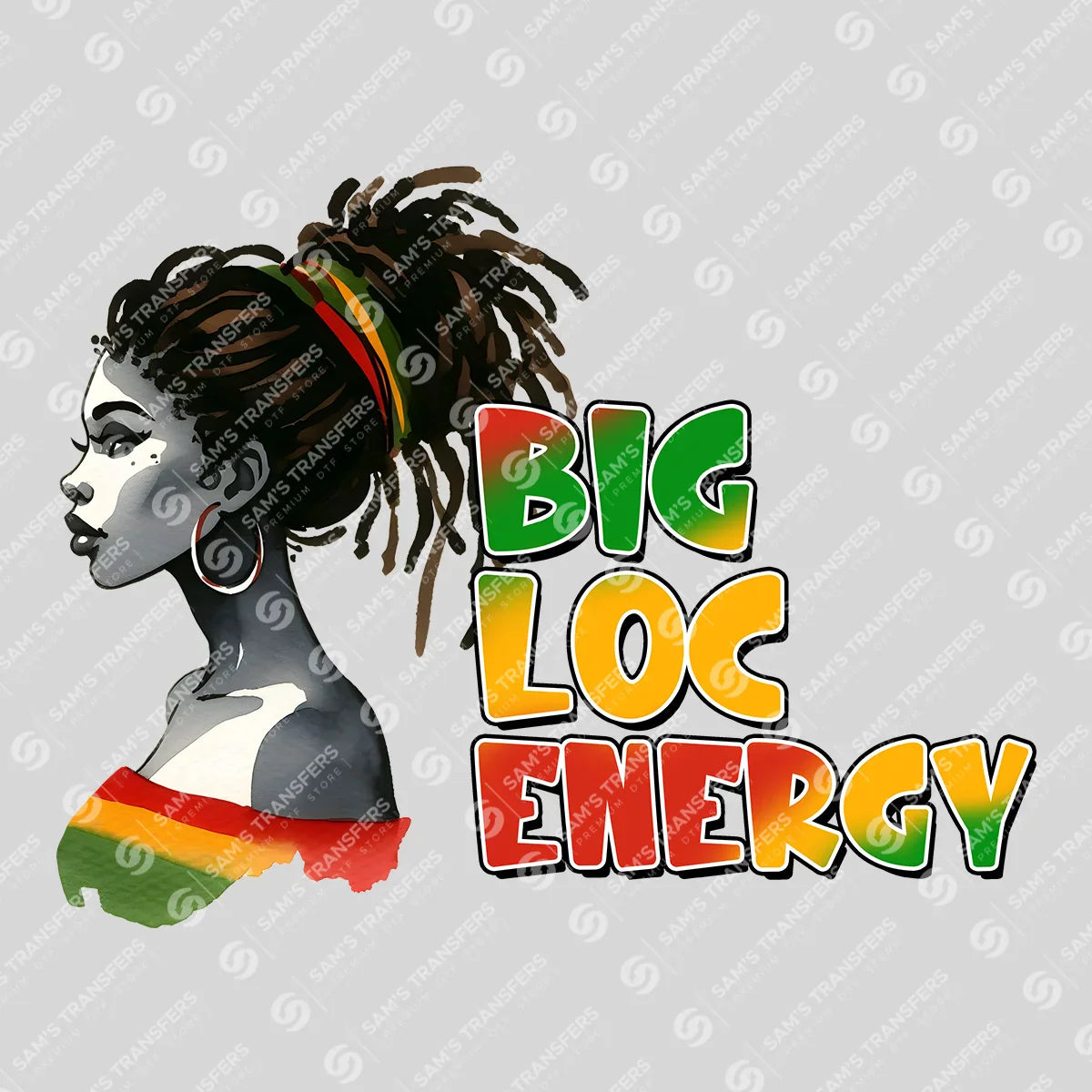 Apparel featuring a Big Loc Energy-themed DTF transfer.