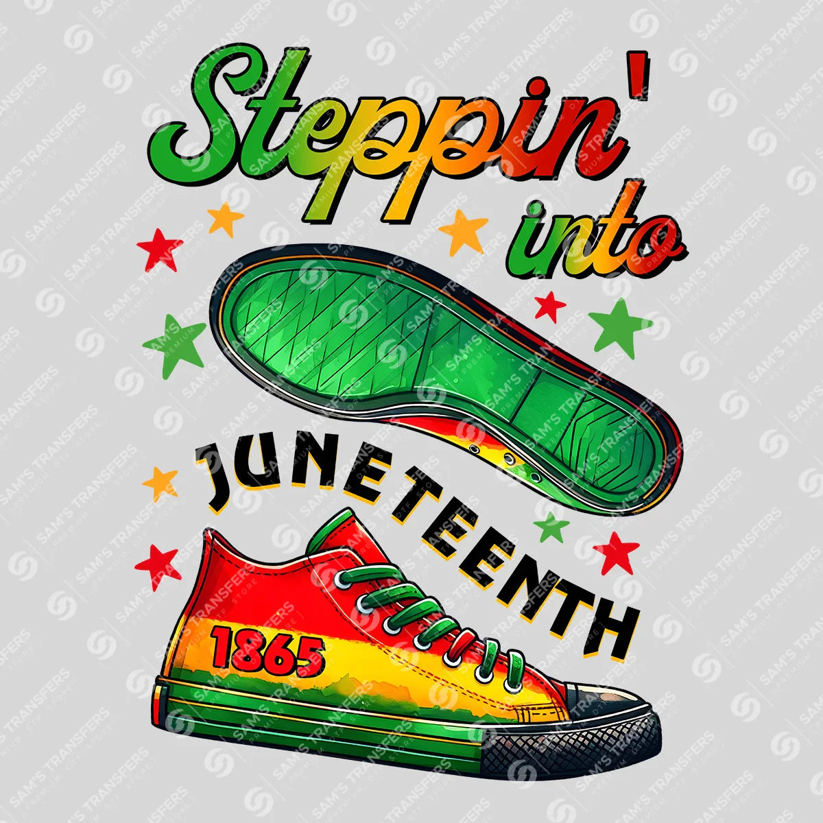 Apparel featuring a Steppin Into Juneteenth-themed DTF transfer.