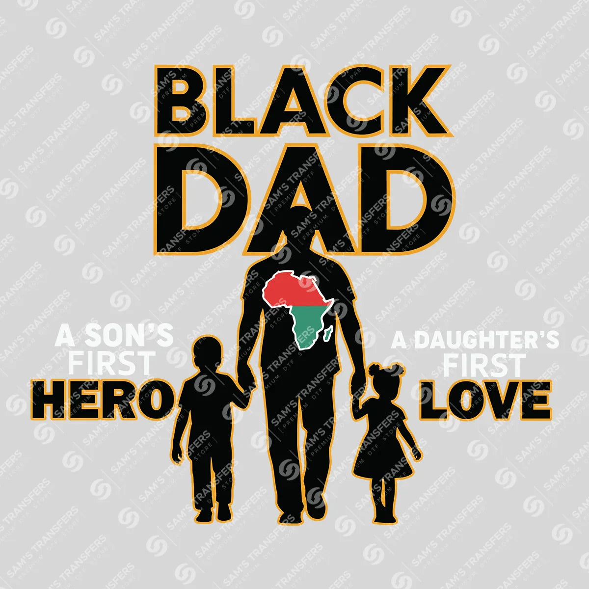 Apparel featuring a Black Dad First Hero-themed DTF transfer.