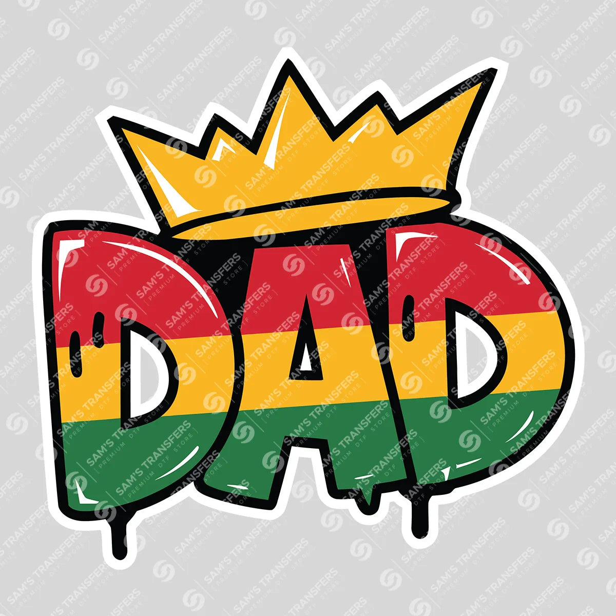 Apparel featuring a Dad Crown-themed DTF transfer.