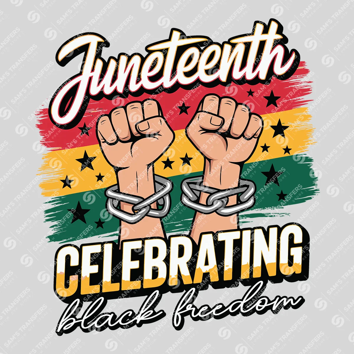 Apparel featuring a Juneteenth Celebrating Black Freedom-themed DTF transfer.