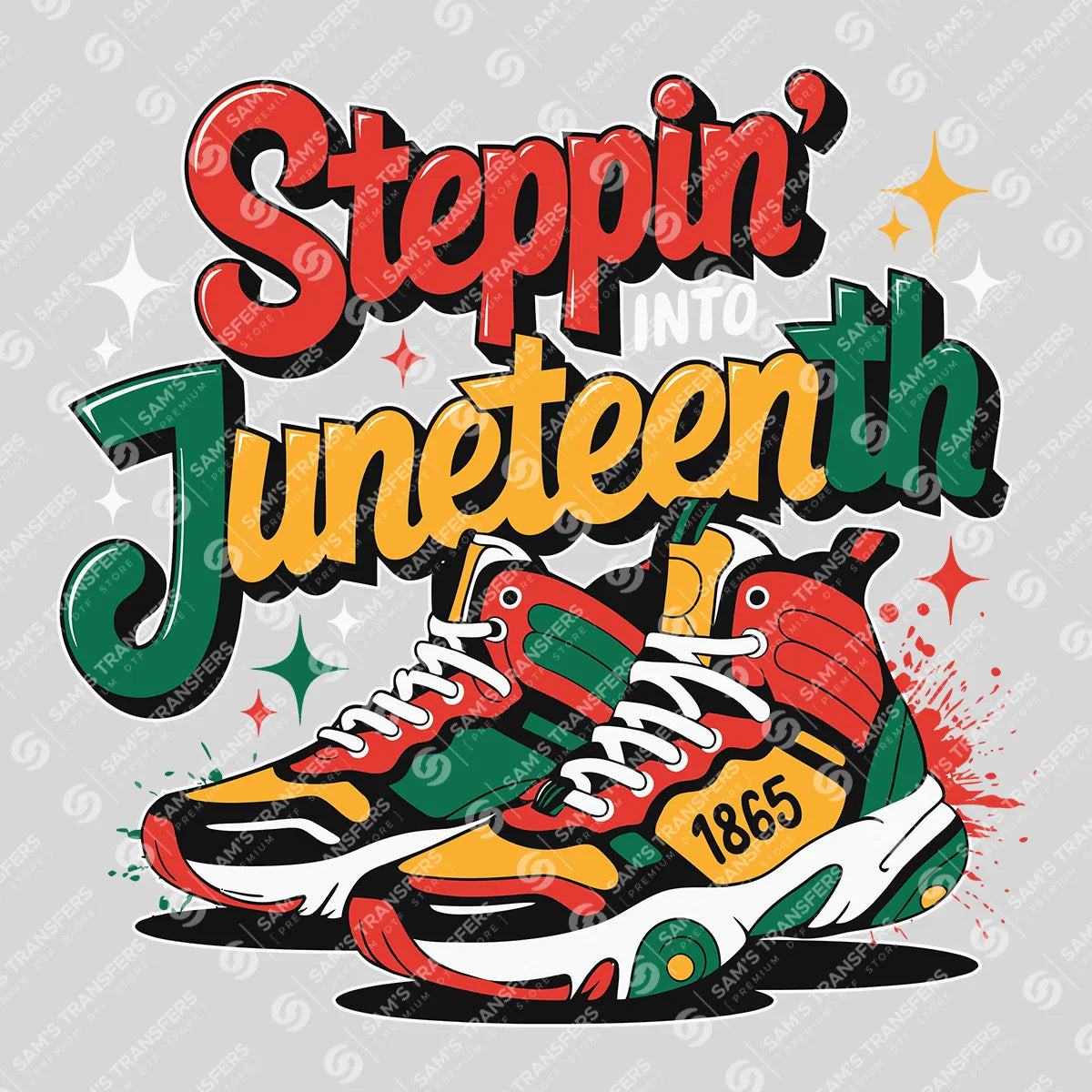 Apparel featuring a Steppin Into Juneteenth-themed DTF transfer.