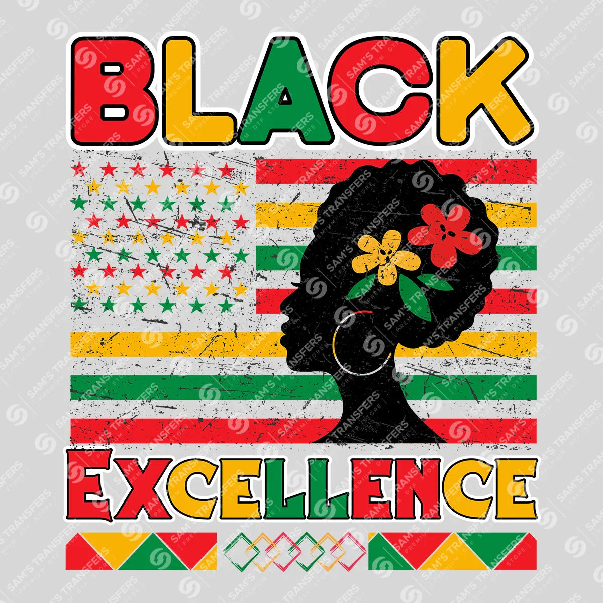 Apparel featuring a Black Excellence-themed DTF transfer.