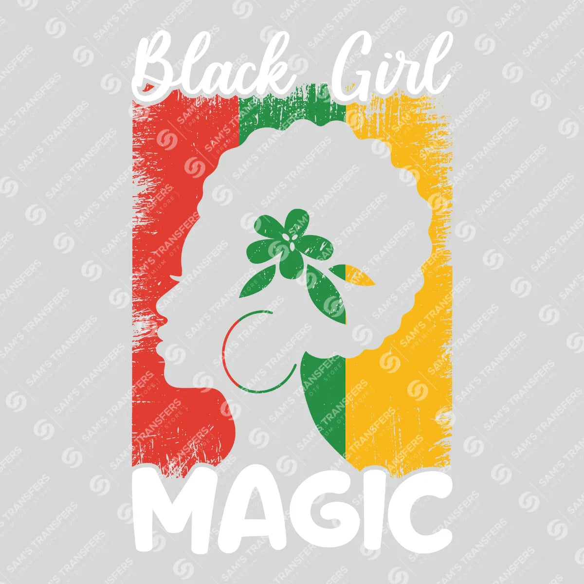 Apparel featuring a Black Girl Magic-themed DTF transfer.