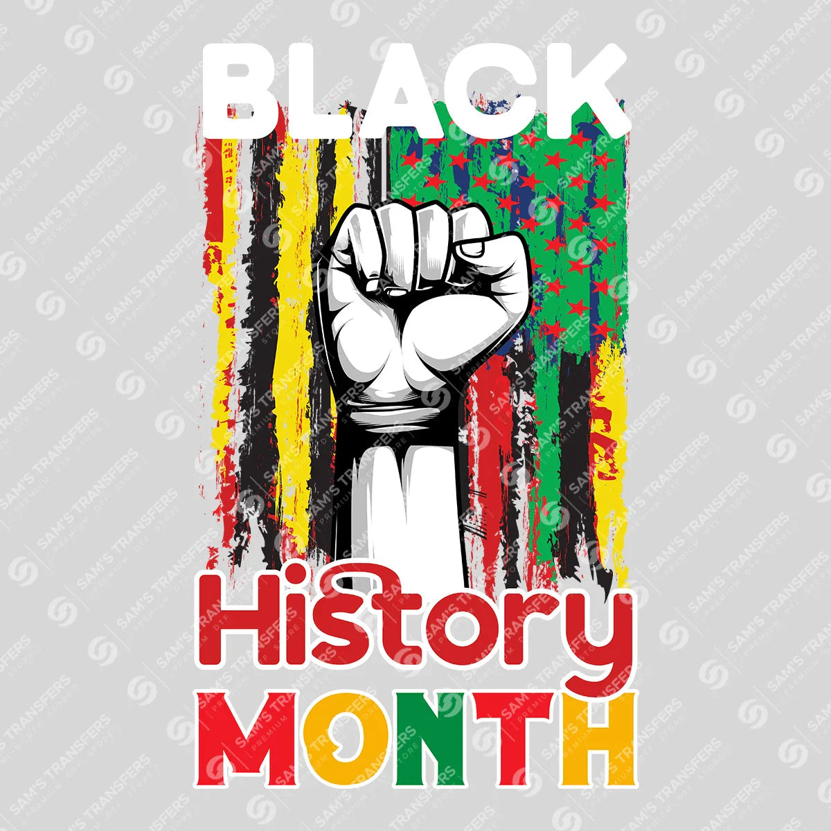 Apparel featuring a Black History Month-themed DTF transfer.