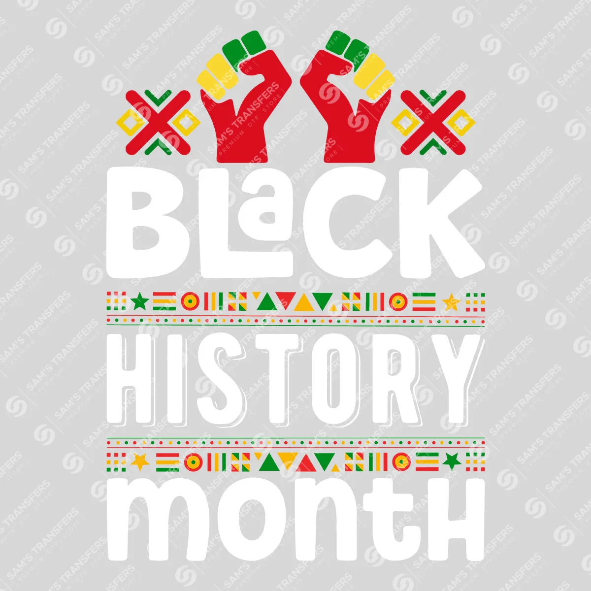 Apparel featuring a Black History Month-themed DTF transfer.