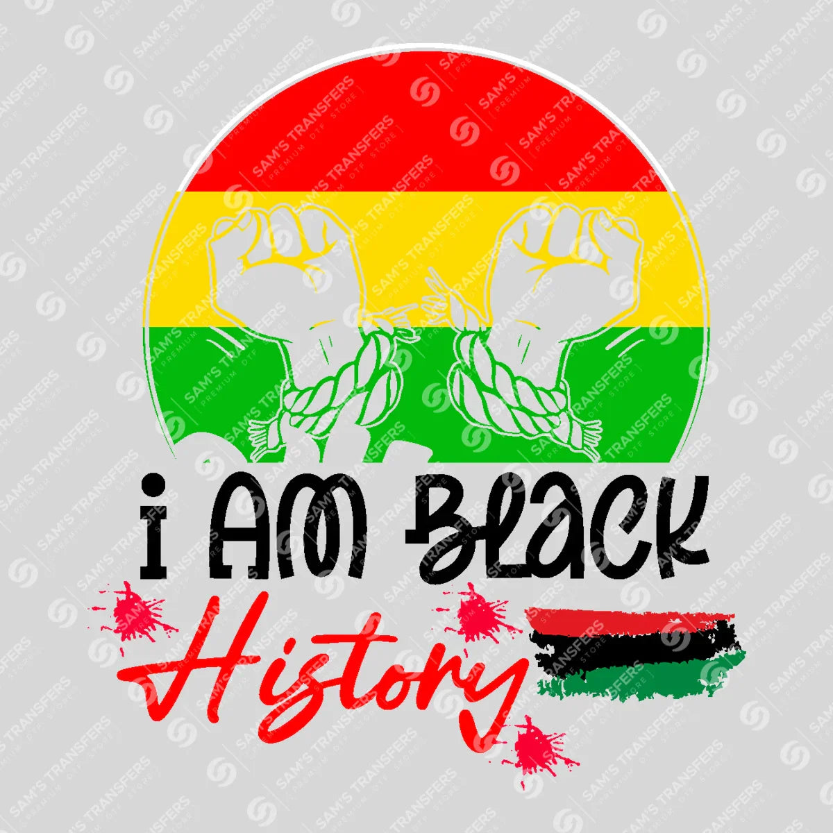 Apparel featuring a I Am Black History-themed DTF transfer.