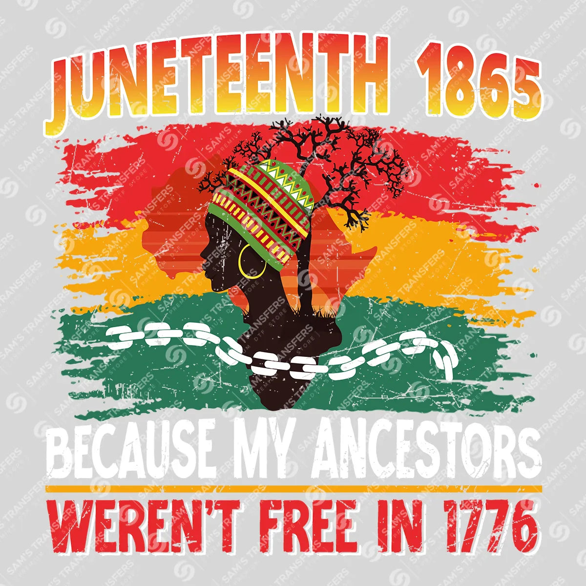 Apparel featuring a Juneteenth 1865 Ancestors-themed DTF transfer.