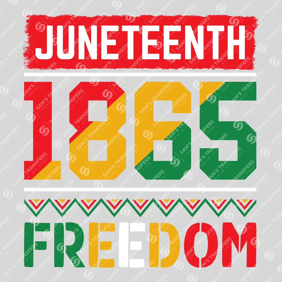 Apparel featuring a Juneteenth 1865 Freedom-themed DTF transfer.