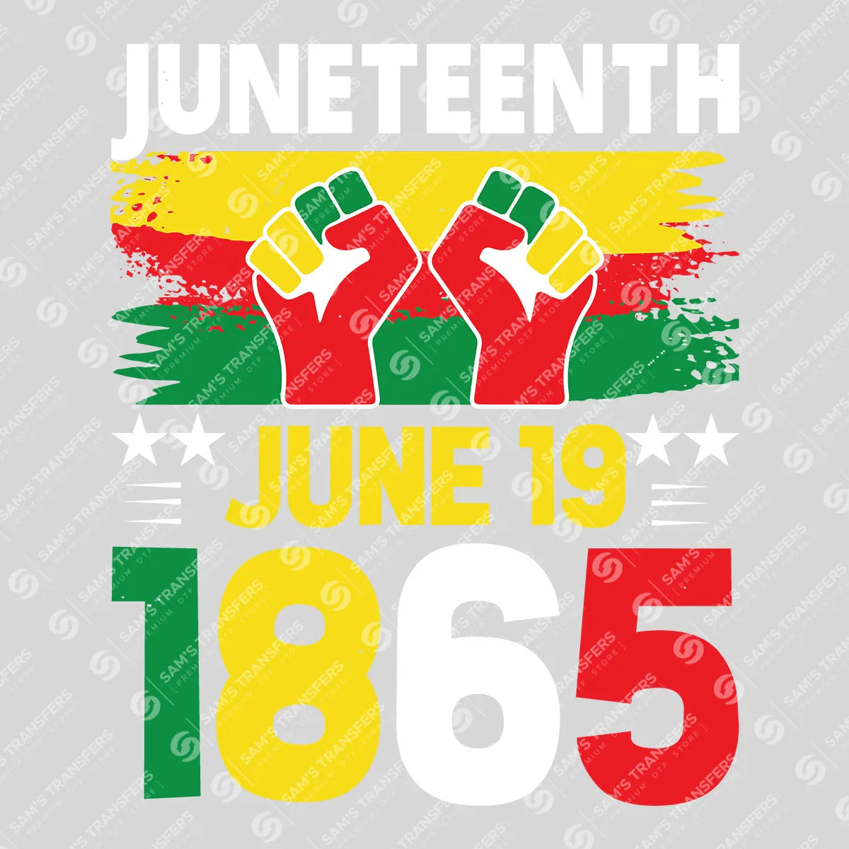 Apparel featuring a Juneteenth June 19 1865-themed DTF transfer.