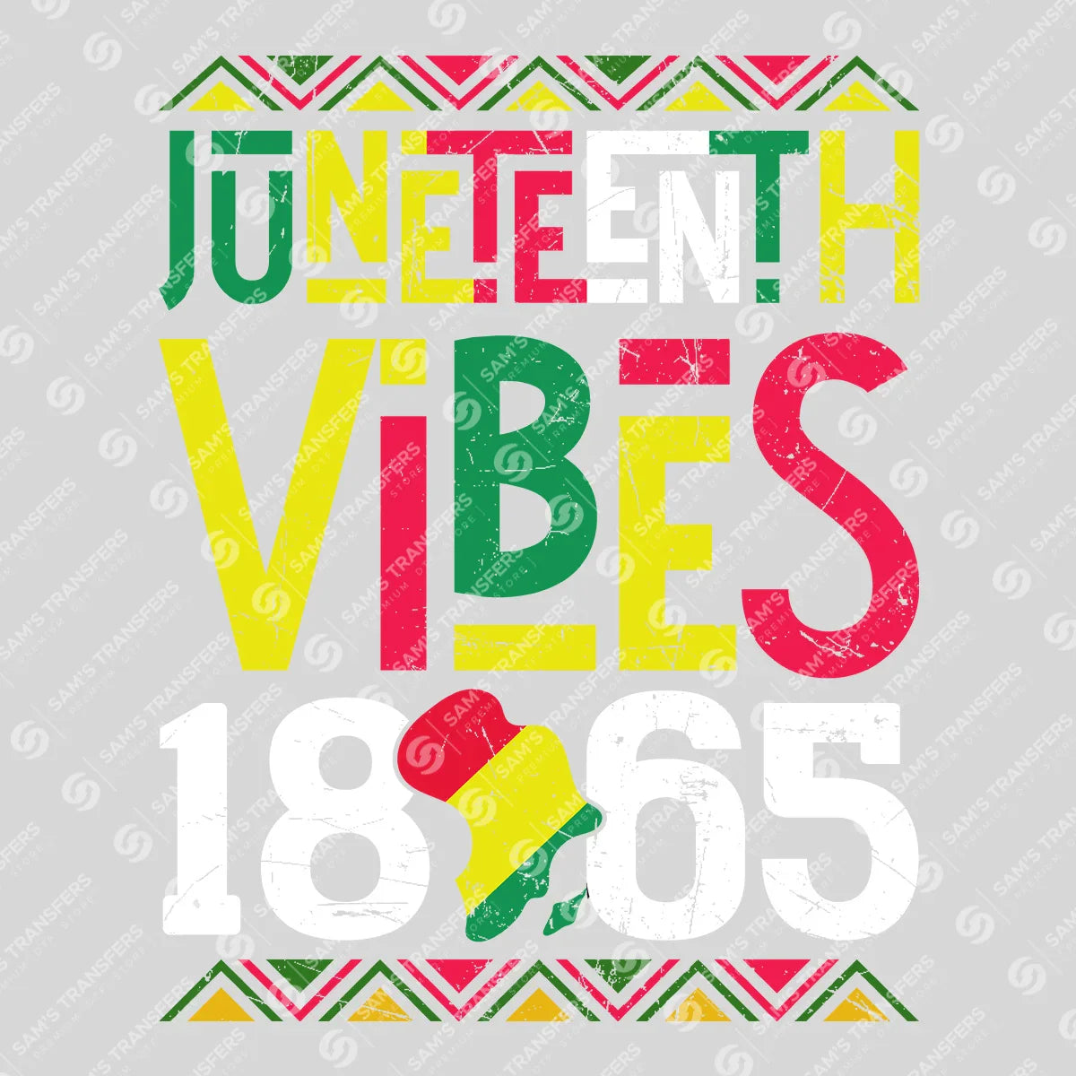 Apparel featuring a Juneteenth Vibes 1865-themed DTF transfer.