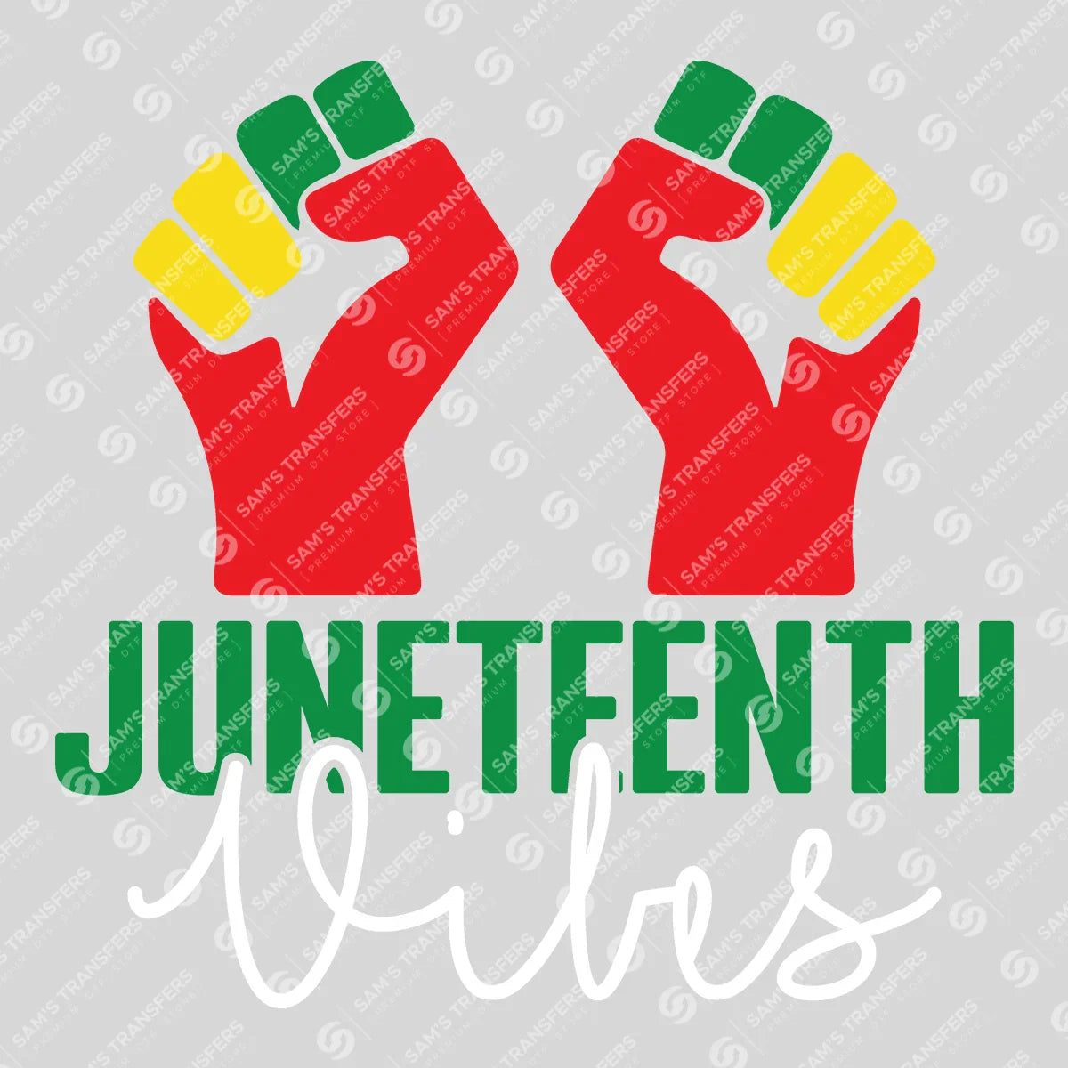 Apparel featuring a Juneteenth Vibes-themed DTF transfer.
